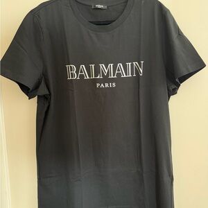 Balmain Black T-Shirt with White Logo